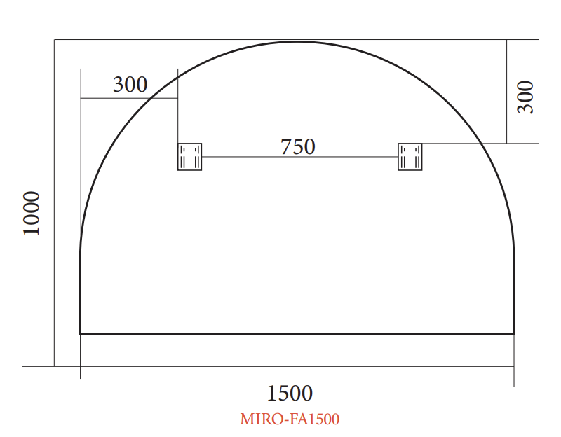 Convex Arch 1500x1000mm Matte Black Framed Mirror