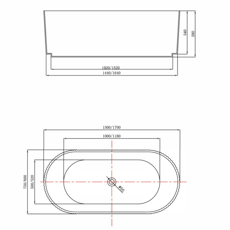 UNIQUE 1500 Fluted Free Standing Bathtub White
