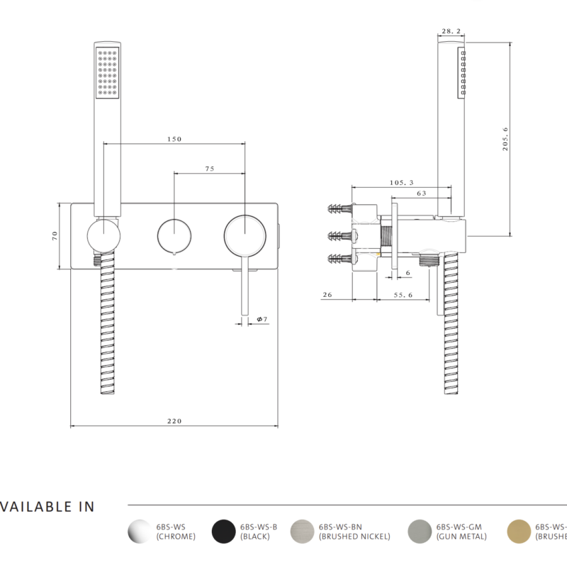 POCO 3 Hole Bath/ Shower Set BRUSHED BRASS
