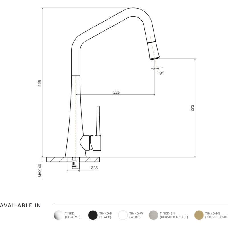 TINK-D Kitchen Mixer With Pull-Out in Brushed Gold