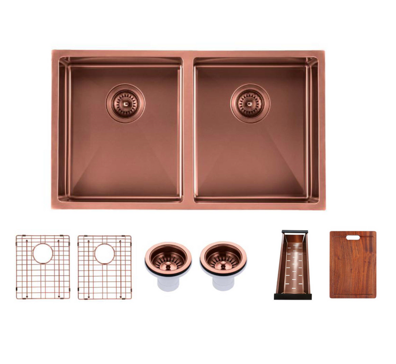 770*450mm Rose Gold Hand-made Double Bowl Kitchen Sink