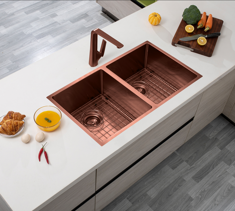 820x457mm Rose Gold Handmade Double Bowl Kitchen Sink