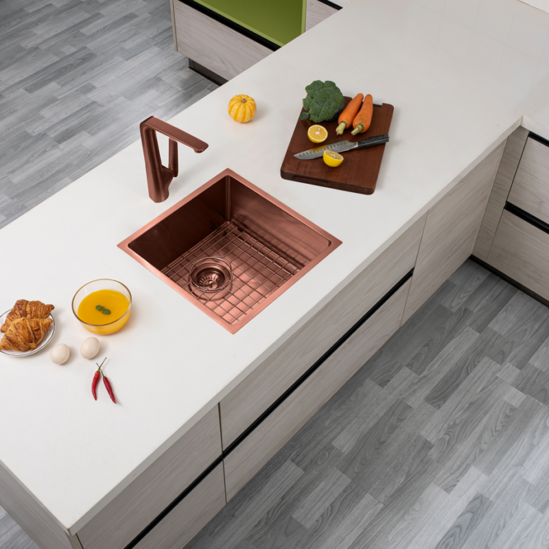 440x440mm Square Rose Gold Handmade Single Bowl Kitchen Sink