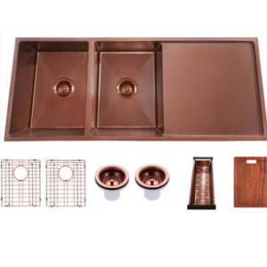 1160x460mm Rose Gold Handmade Double Bowl Drainer Board Kitchen Sink