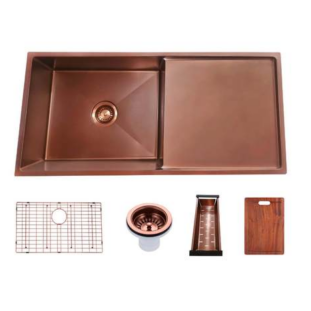 960*450mm Rose Gold Hand-made Single Bowl Drainboard Kitchen Sink