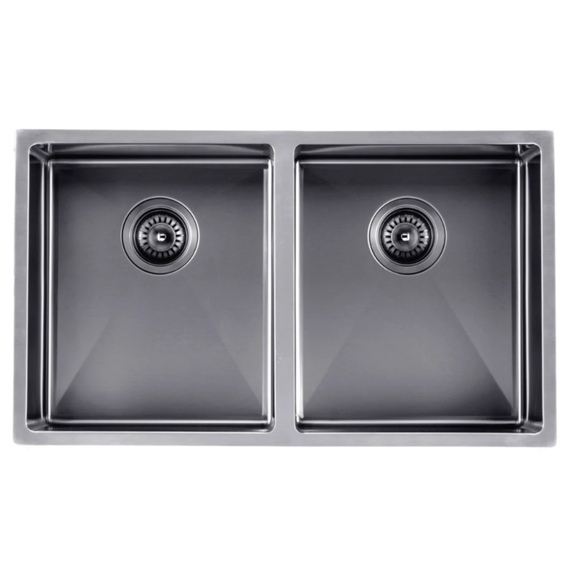 770x450mm Handmade Gun Metal Grey Double Bowls Sand Finish Kitchen Sink