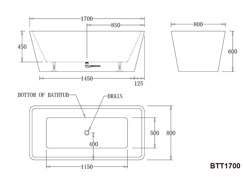 TURIN 1500/1700mm Freestanding Gloss white Bathtub