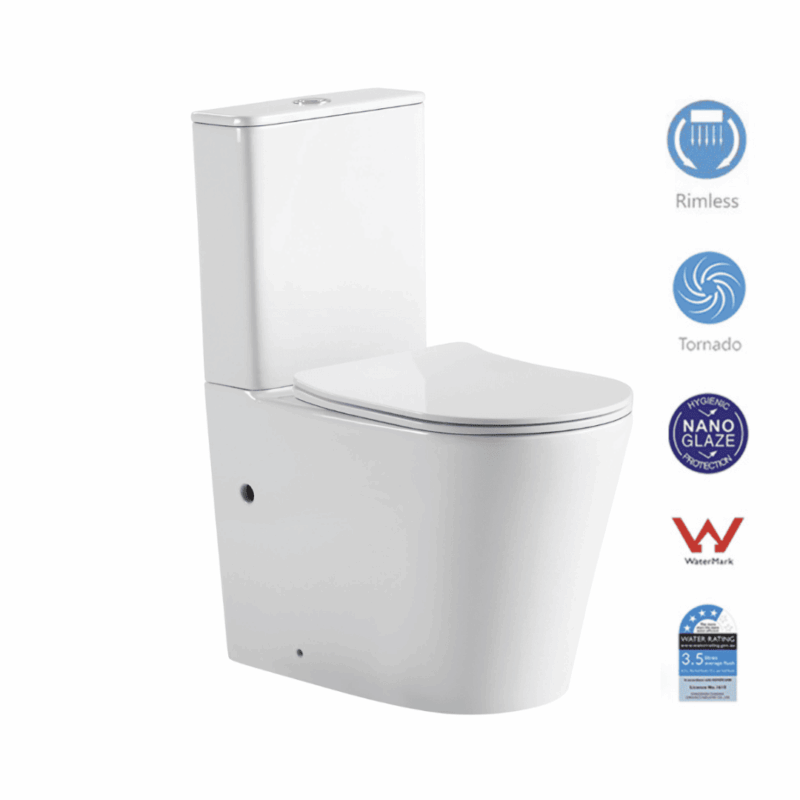 UNIQUE Tornado & Rimless Nano Back to wall Toilet Suite - Gloss White