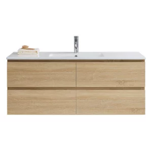 VT NUTRO 1200 Single Bowl Light Oak Wall Hung Vanity