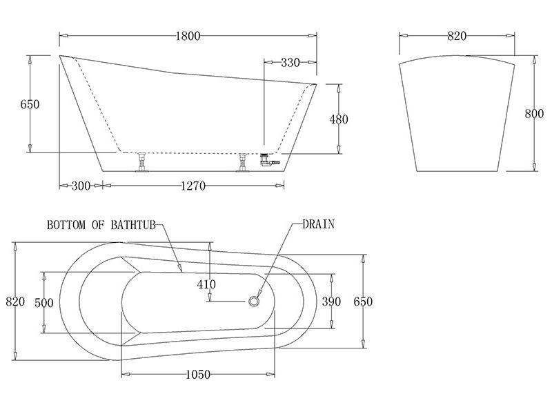 VENICE 1800mm Freestanding Gloss white Bathtub