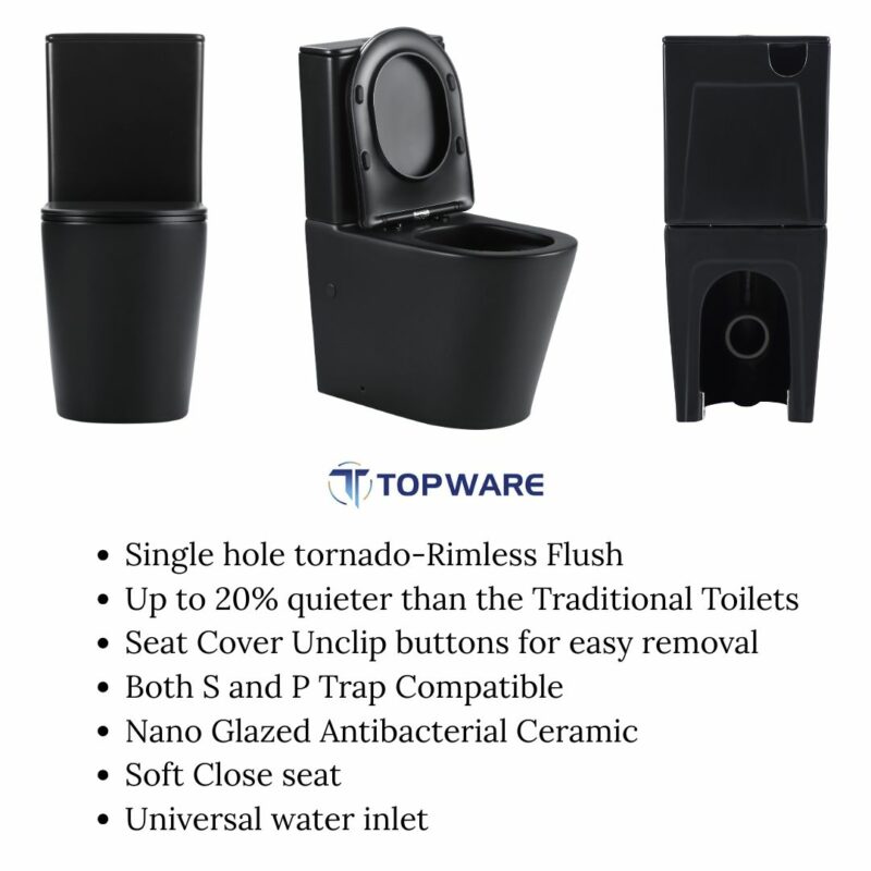 UNIQUE Black Tornado & Rimless Nano Back to wall Toilet Suite