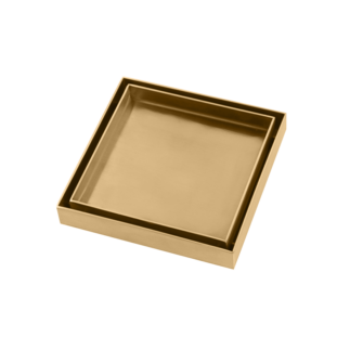 120mm Square Shower Grate Floor Waste Drain Smart Insert Tile Brushed Brass - Outlet 81.3mm