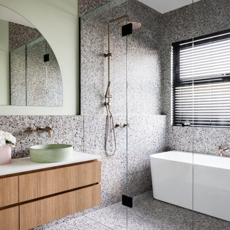 Meir Round Hand Shower on Fixed Bracket Champagne Rose Gold