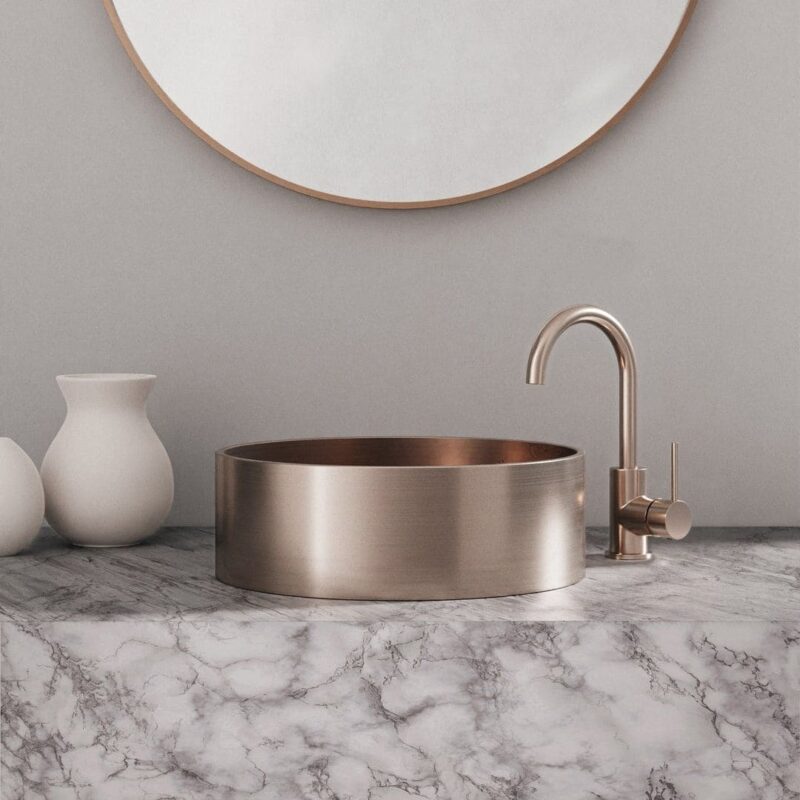 Meir Lavello 380 x 110 Round Steel Bathroom Basin Champagne Rose Gold