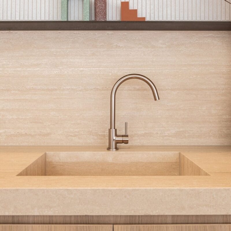 Meir Round Gooseneck Kitchen Mixer Tap Champagne Rose Gold