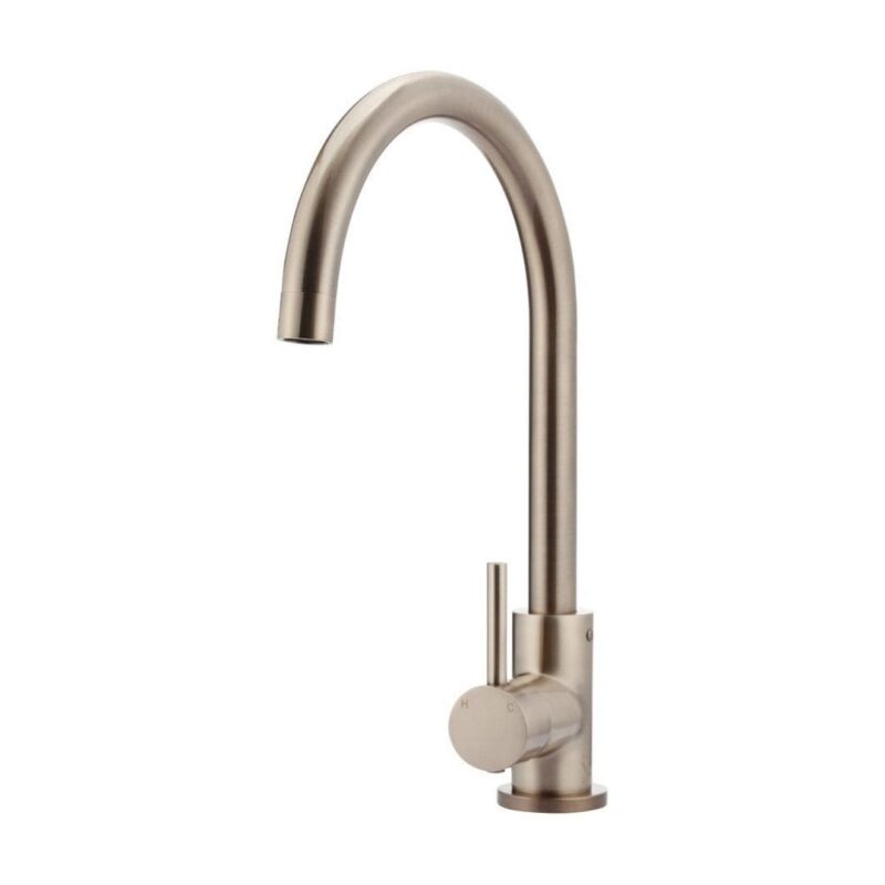 Meir Round Gooseneck Kitchen Mixer Tap Champagne Rose Gold