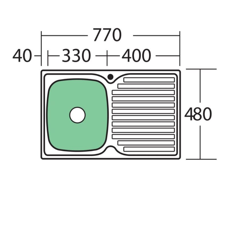 Endeavour 770 x 480mm Single Bowl 0.9mm stainless steel Sink With Drainer