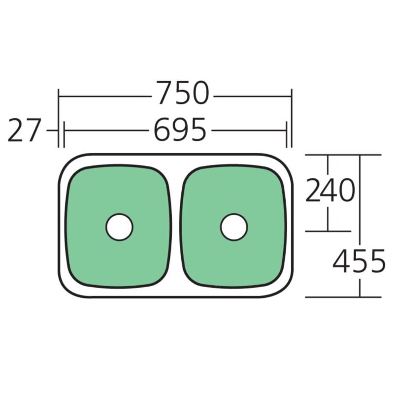 Endeavour 750 x 455mm Double Bowl 0.9mm stainless steel Undermount Sink