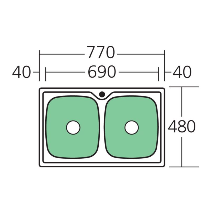 Endeavour 770 x 480mm Double Bowl 0.9mm stainless steel Topmount Sink