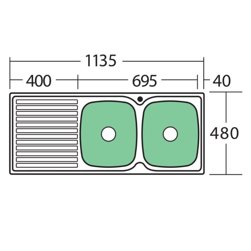 Endeavour Double Bowl stainless steel 1135 x 480mm Sink With Drainer