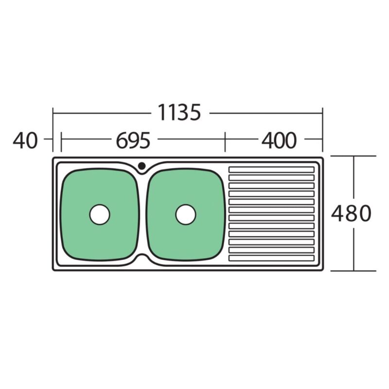 Endeavour Double Bowl stainless steel 1135 x 480mm Sink With Drainer