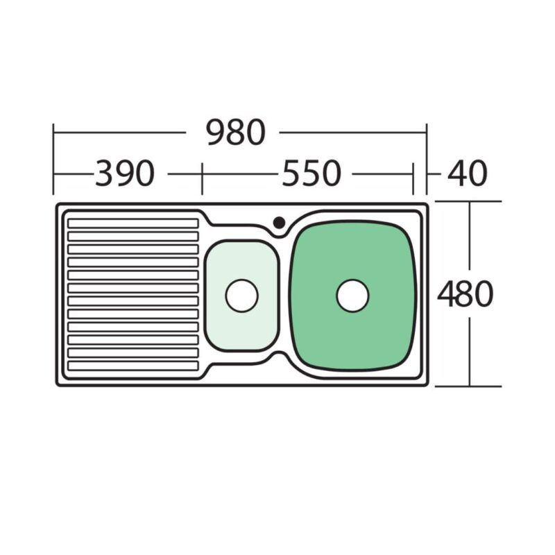 Endeavour 1 & 1/2 Bowl stainless steel 980 x 480mm Sink With Drainer