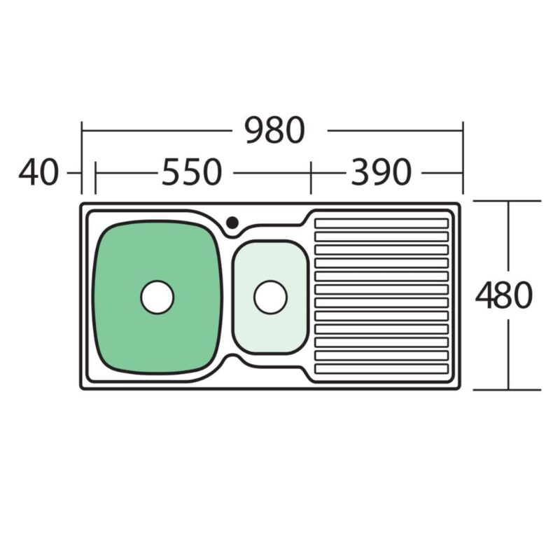 Endeavour 1 & 1/2 Bowl stainless steel 980 x 480mm Sink With Drainer