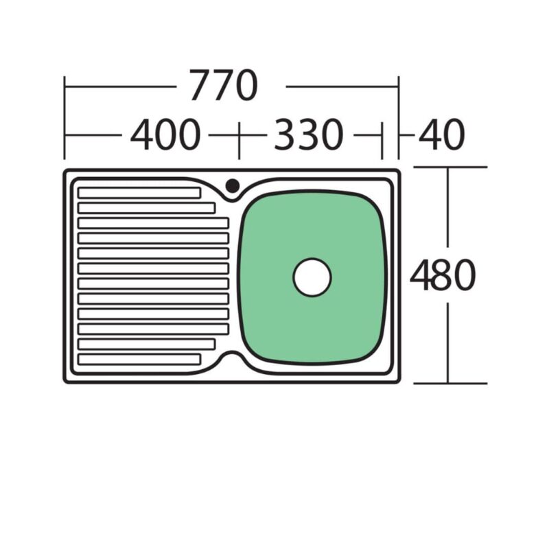 Endeavour 770 x 480mm Single Bowl 0.9mm stainless steel Sink With Drainer