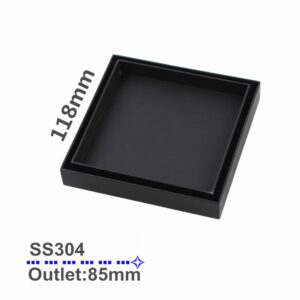 118mm Square Shower Grate Floor Waste Drain Smart Insert Tile Matte Black