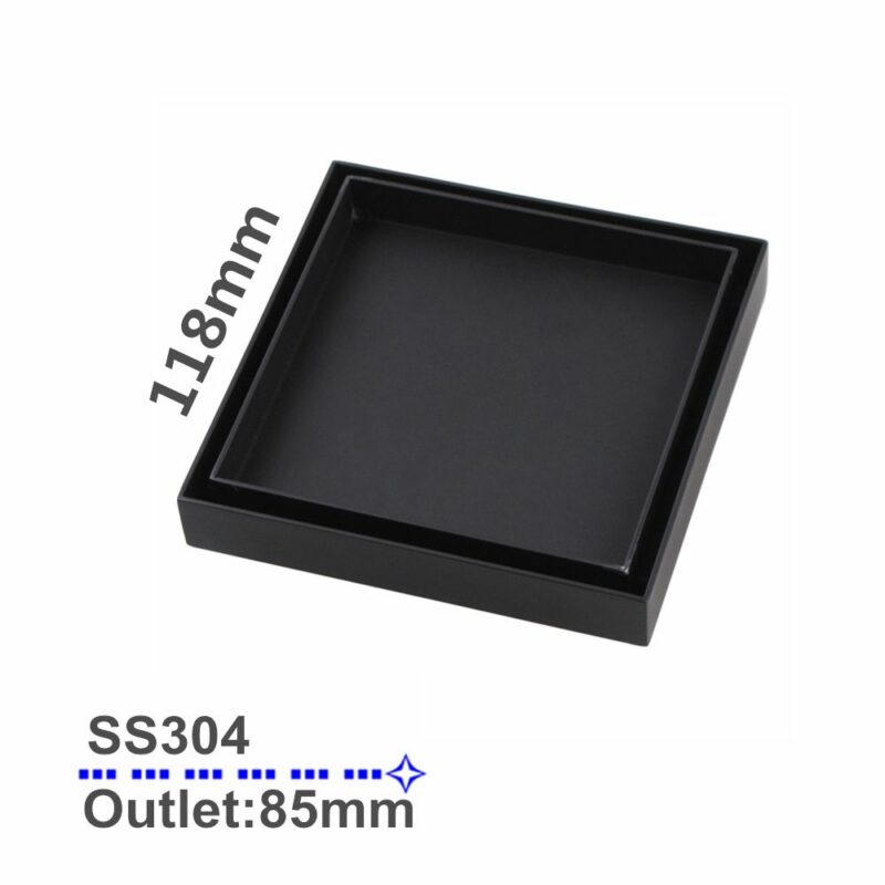 118mm Square Shower Grate Floor Waste Drain Smart Insert Tile Matte Black