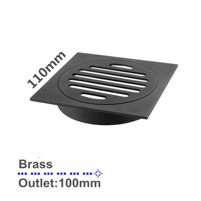 110mm Square Floor Waste Shower Grate Drain Outlet Black Brass