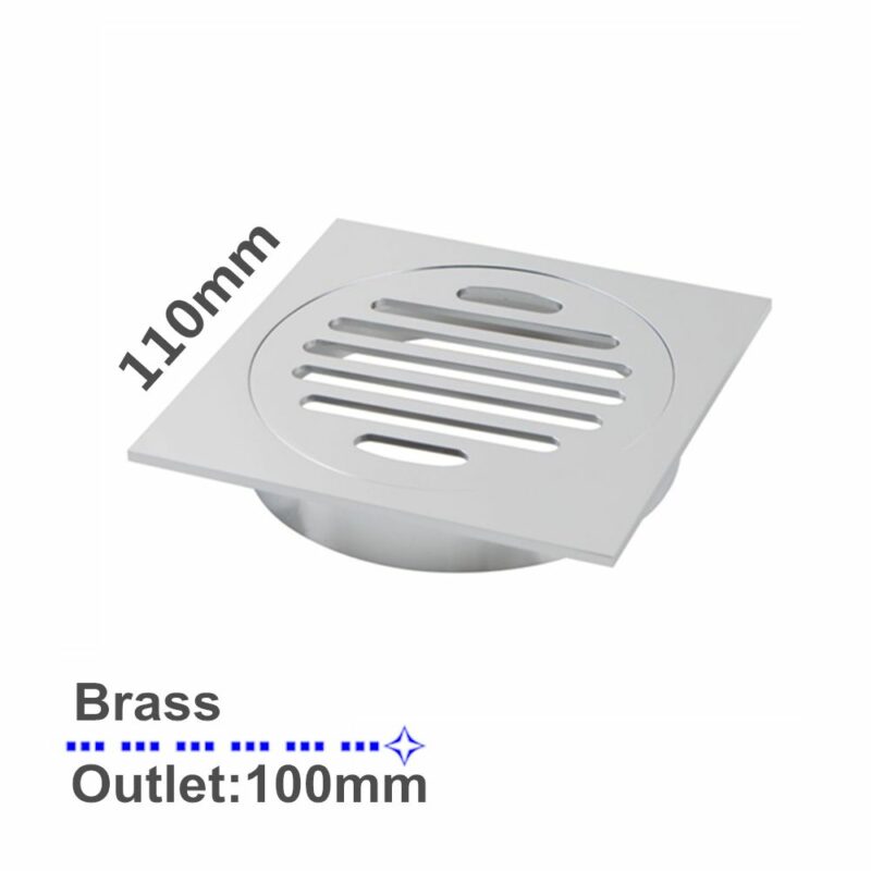 110mm Square Floor Waste Shower Grate Drain Outlet Chrome Brass