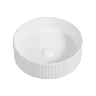 Redondo 360mm Fluted Round Gloss White Ceramic Counter Top Basin