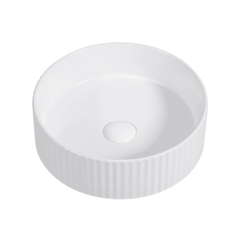 Redondo 360mm Fluted Round Gloss White Ceramic Counter Top Basin