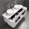 Almere 1500mm Double Alpine White Fluted Wall Hung Vanity with Side Drawers