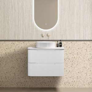 Almere 750mm Alpine White Fluted Wall Hung Vanity with Side Drawers