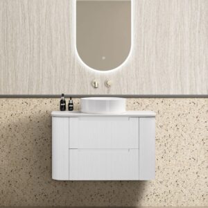 Almere 900mm Alpine White Fluted Wall Hung Vanity with Side Drawers
