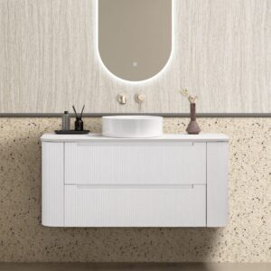 Almere 1200mm Alpine White Fluted Wall Hung Vanity with Side Drawers