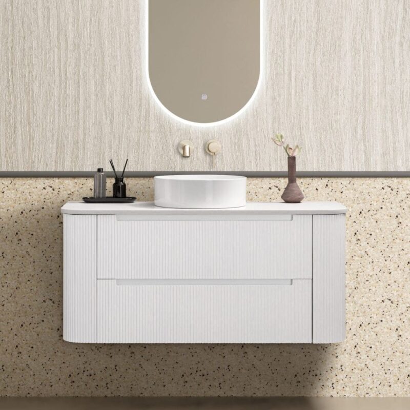 Almere 1200mm Alpine White Fluted Wall Hung Vanity with Side Drawers