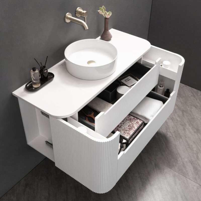 Almere 1200mm Alpine White Fluted Wall Hung Vanity with Side Drawers