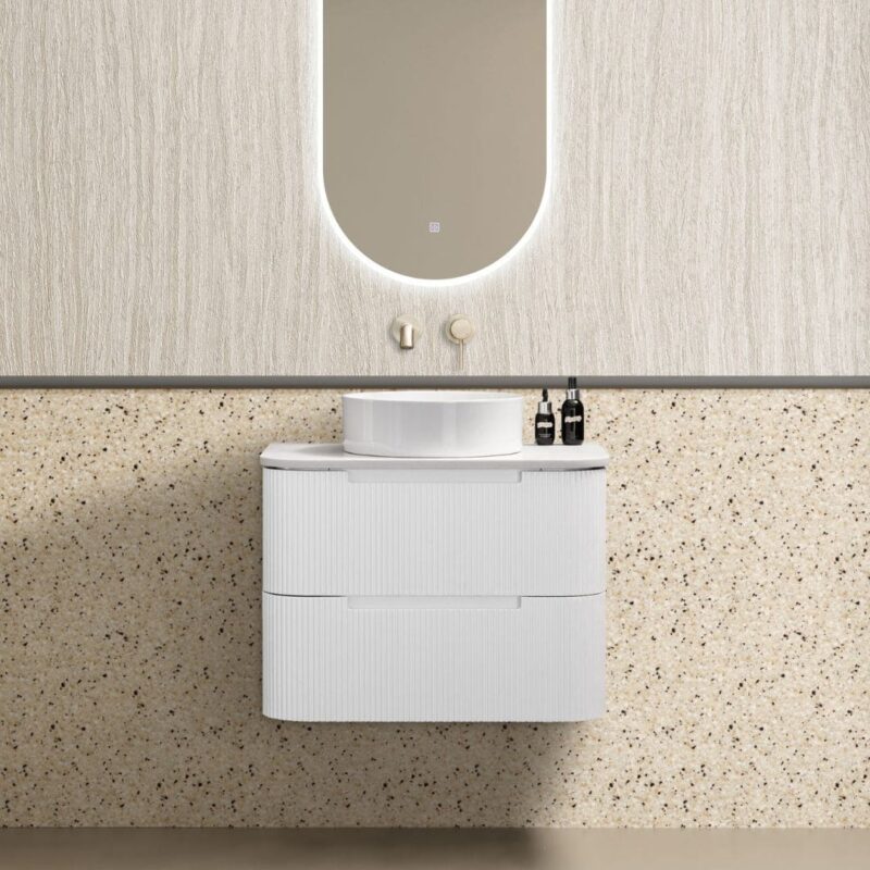 Almere 750mm Alpine White Fluted Wall Hung Vanity with Side Drawers