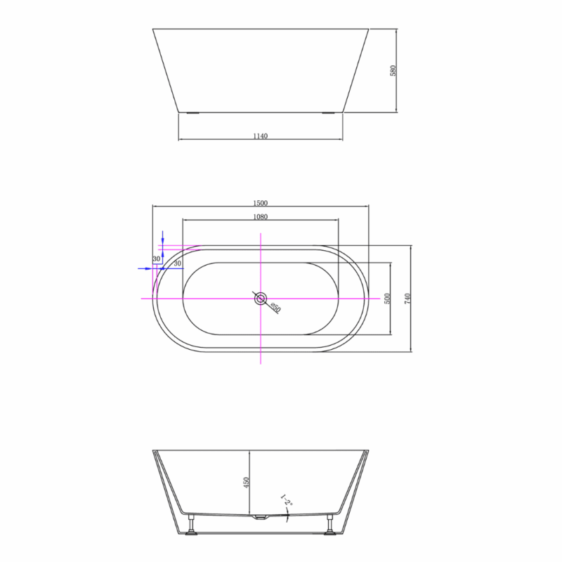 BOSTON 1500 Freestanding Bath Tub Gloss White