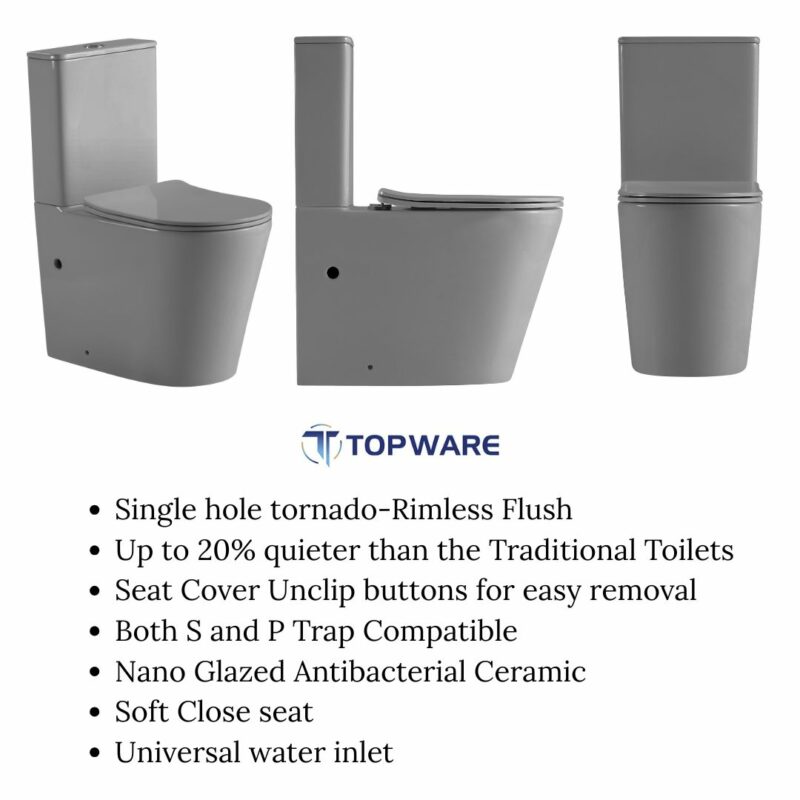 UNIQUE Grey Tornado & Rimless Nano Back to wall Toilet Suite