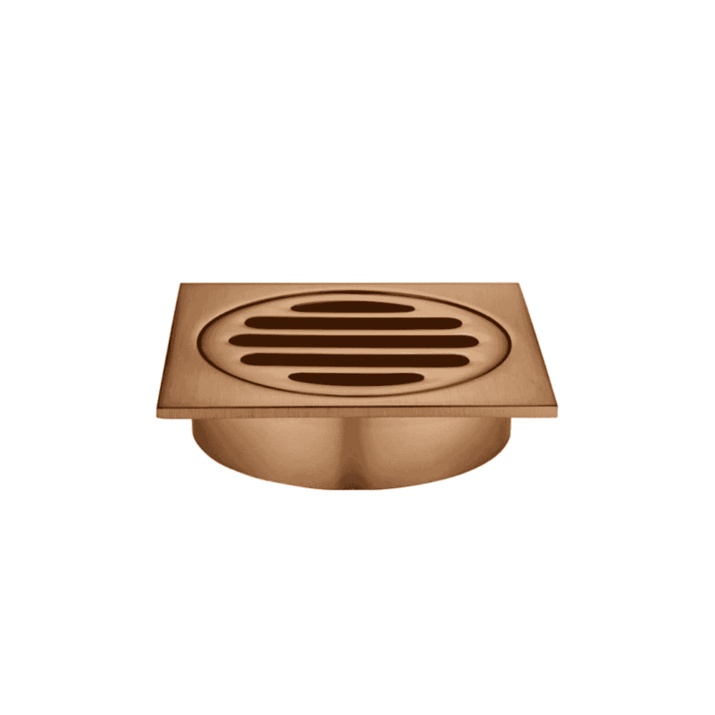 Square Floor Grate Shower Drain 80mm outlet in Lustre Bronze