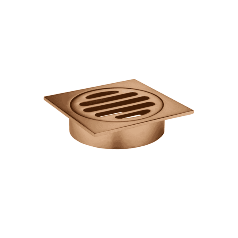 Square Floor Grate Shower Drain 80mm outlet in Lustre Bronze