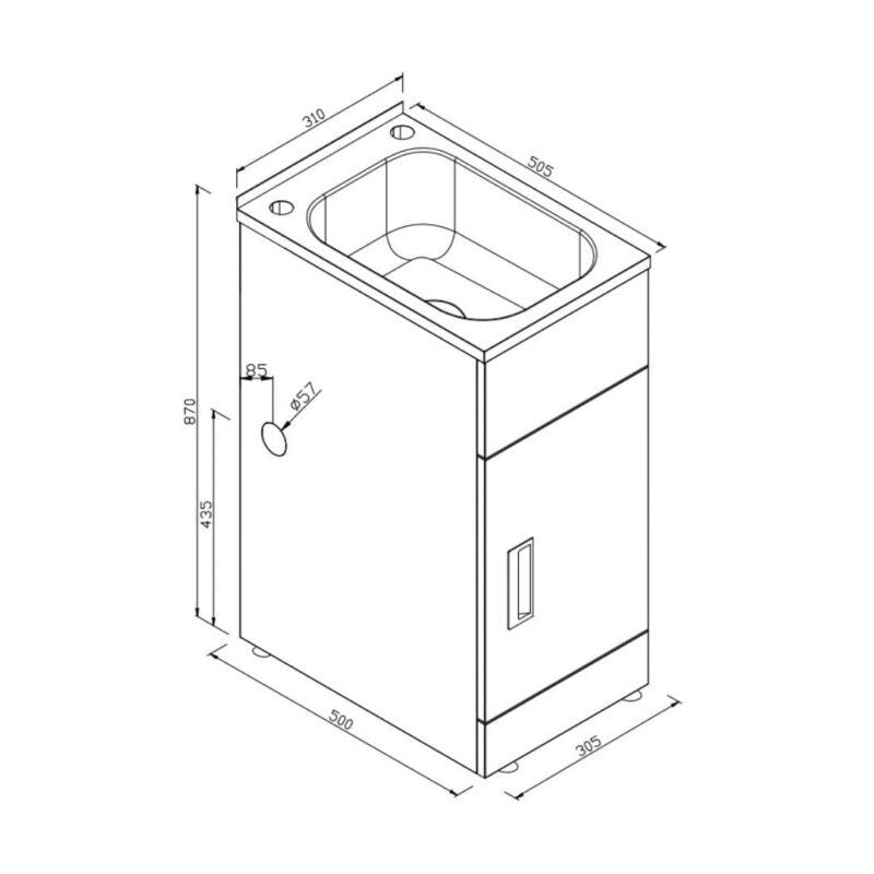 LAVASSA 20L Compact Laundry trough and White Metal cabinet