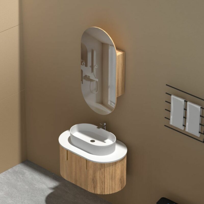 Noble 450x900mm WALNUT Oval Shaving Cabinet