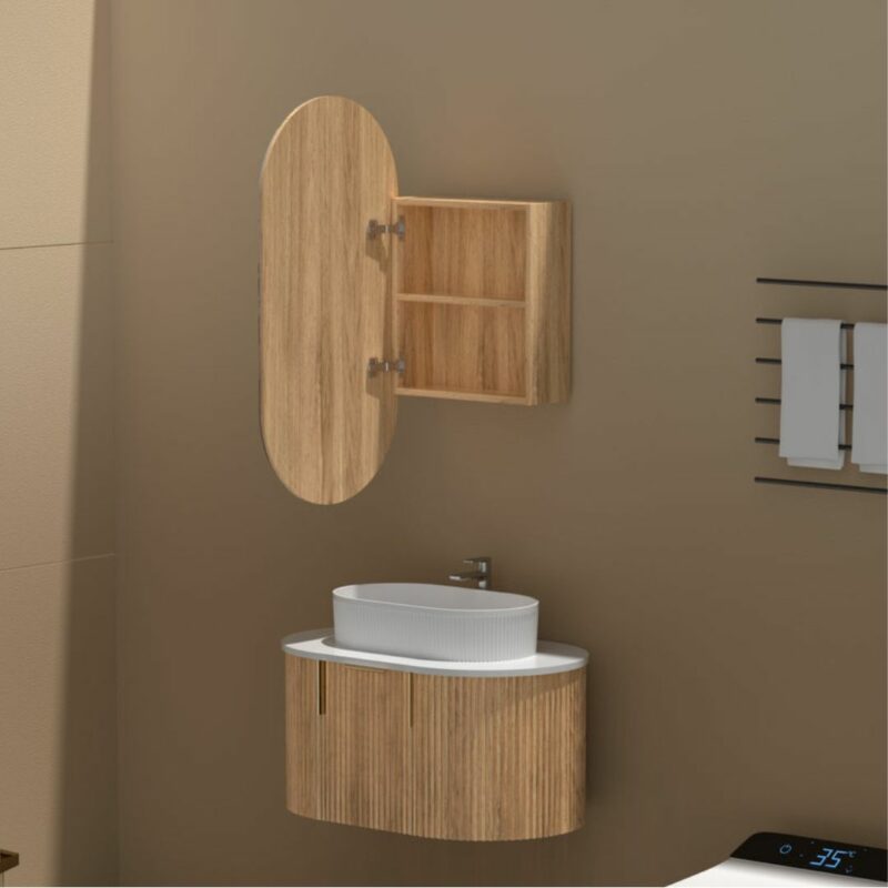 Noble 450x900mm WALNUT Oval Shaving Cabinet