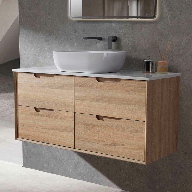 MINA Finger Pull All Drawer Natural Timber/ Prime Oak Wall Hung Vanity
