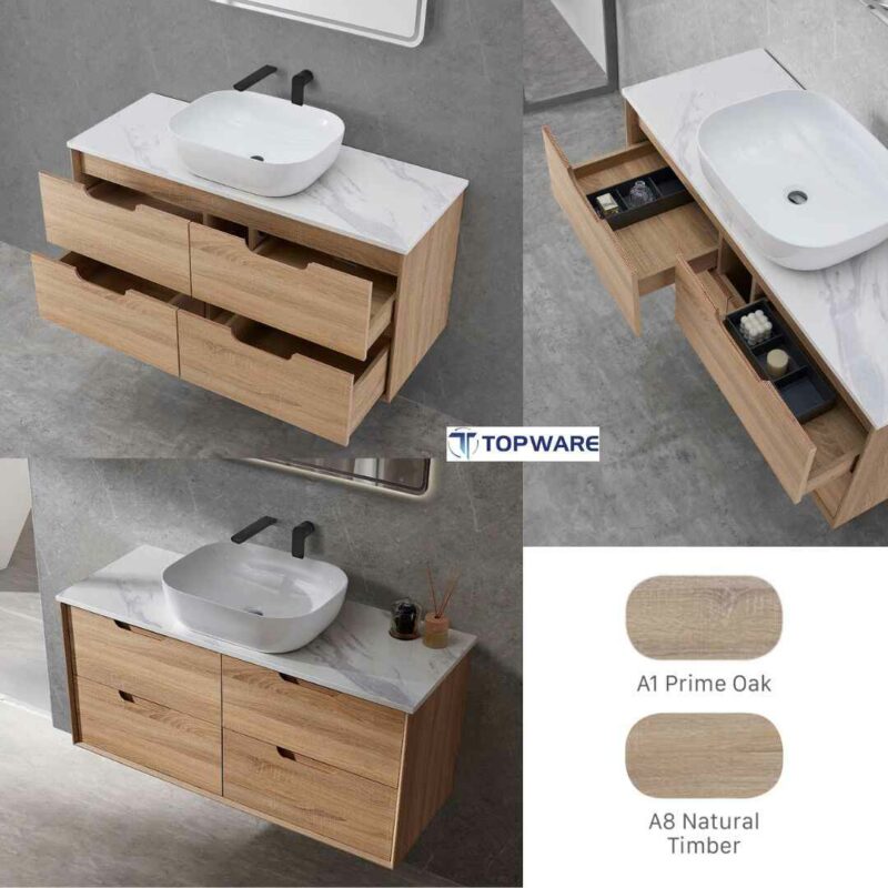 MINA Finger Pull All Drawer Natural Timber/ Prime Oak Wall Hung Vanity